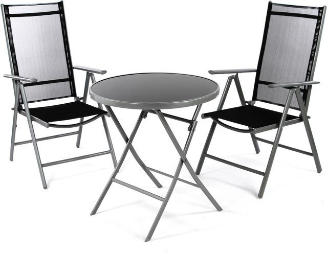 VCM 3-tlg. Gartenmöbelset mit Klapptisch und Stapelstühlen in Schwarz mit Glastischplatte - Bild 1