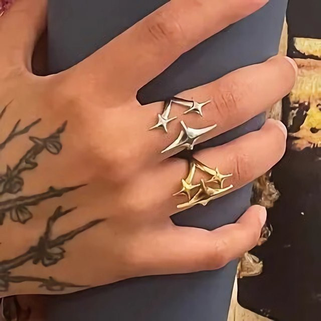 LATS Ringe Edelstahl, Celestial Star, Gold Silber Farbe, Damen Herren - Bild 1