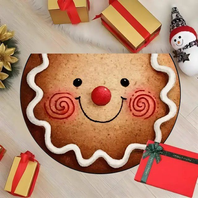 VIKAMA Weihnachtliche Fußmatte mit Lebkuchen-Gesicht für Wohnzimmer, Küche und Flur - Bild 1
