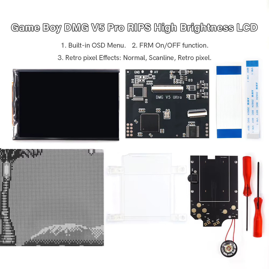 HISPEEDIDO RIPS-LCD-Bildschirm mit 36 Farbmodi und Retro-Pixel-Highlight-Hintergrundbeleuchtung für GB DMG V5 Pro Konsole, Weiß - Bild 3
