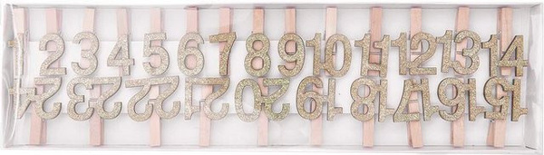 Rico Design Adventskalender Holzclips mit Zahlen 1-24 in Gold-Glitter, Größe: 4,5 cm