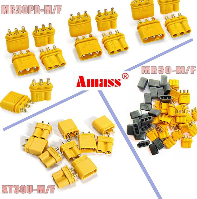 Amass MR30 MR30PB XT30U Stecker Set Männlich und Weiblich Vergoldete Rundstecker in Gelb für RC Drone Zubehör - Bild 1
