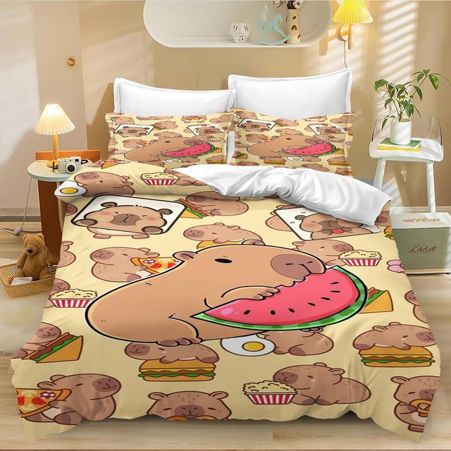 JMG Household Supplies Capybara Bettbezug Set mit Kissenbezug, Grün Braun Beige, B/H: 140 x 200 cm - Bild 1