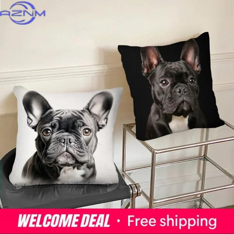 Dekorativer Kissenbezug mit Französische Bulldogge Motiv für Sofa und Wohnzimmer, B/B: 18 x 18 cm - Bild 1