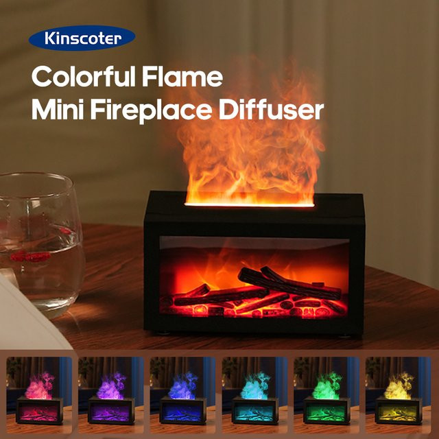 Kinscoter Mini-Flammenkamin Aromadiffusor in Schwarz mit bunter Beleuchtung und 140 ml Füllmenge - Bild 1