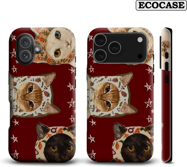 Handyhülle mit skurrilen Katzen in Mützen für Apple iPhone 17 16 15 14 13 12 11 Pro Max Plus mit doppelschichtiger Rückseite - Bild 1