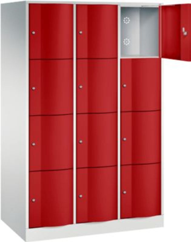 C+P Schließfachschrank Resisto mit 3 Abteilen und 12 Fächern, Farbe: Lichtgrau/Rubinrot, B/T/H: 114,8 x 64,0 x 195,0 cm - Bild 2