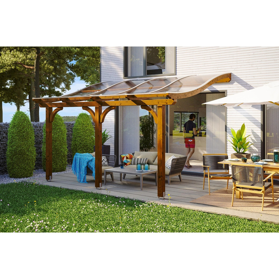 Skan Holz Terrassenüberdachung Venezia aus Leimholz in Nussbaum Braun, B/T/H: 434 x 239 cm mit Polycarbonat Dach - Bild 2