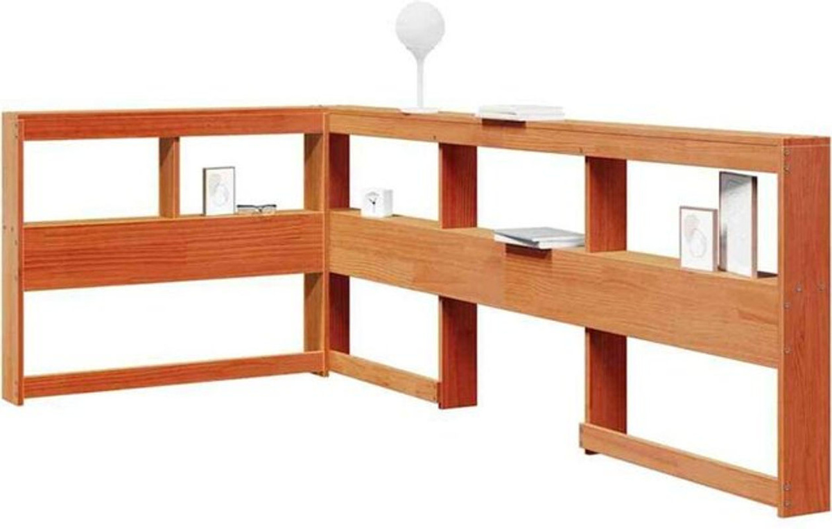 Vidaxl Kopfteil mit Bücherregal in L-Form aus Massivholz, Farbe: Braun, Breite: 75 cm - Bild 1