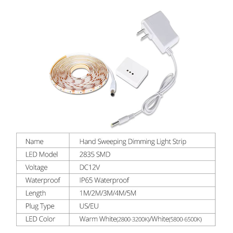 Aamasun LED Streifen mit Hand-Wisch-Sensor, dimmbar und wasserdicht, weiß, 12V DC, ideal für Küche, Schrank und Treppen - Bild 2