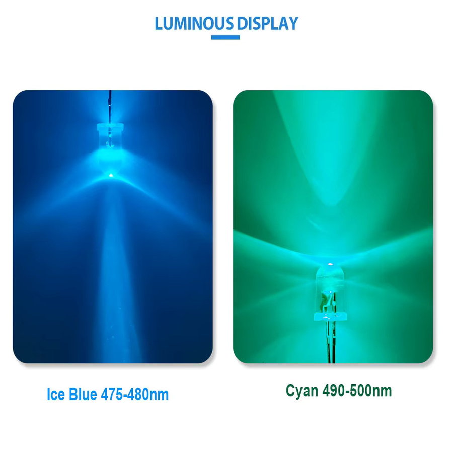 TiaoChongYi DIP LED Leuchtdiode Cyan Eisblau 5mm mit hoher Leuchtkraft für Verkehrsampeln - Bild 2