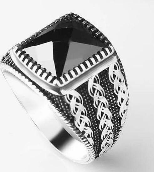 YIRAN Ring Kupfer, Schwarz, Zirkonia, Herren - Bild 1
