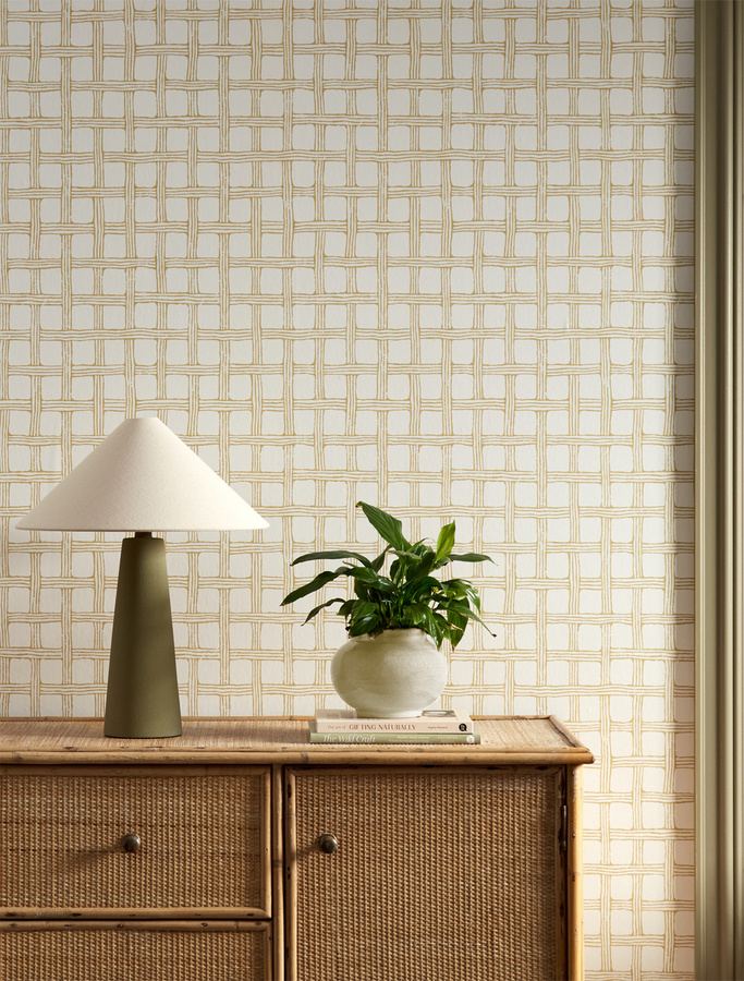 Scion Tapete Fretwork in Honey Gelb mit geometrischem Mid-Century Design aus Vlies - Bild 1