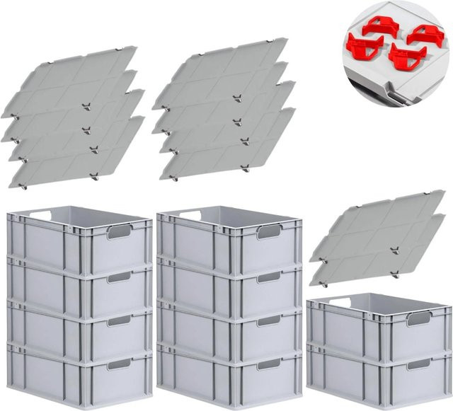 PROREGAL Spar Set mit 10x Eurobox Nextgen Economy in Rot inklusive Auflagedeckeln und 4x Schiebeschnappverschlüssen, H x B x T: 22 x 40 x 60 cm - Bild 1