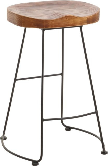 Barhocker MCW-N25 Industrial Design aus Metall und Kiefer Massiv-Holz mit 3D-Struktur in Braun - Bild 1