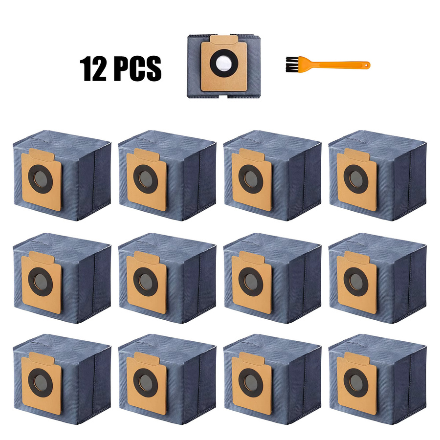 12er-Pack Heloxyo Staubbeutel für eufy X10 Pro Omni und X8 Pro Saugroboter mit selbstentleerender Station inklusive einer orangefarbenen Bürste - Bild 7