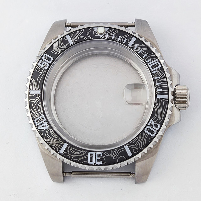 OUMASHI Uhrengehäuse Edelstahl, Silber, 40 mm, Karbonmuster, Saphirglas - Bild 1