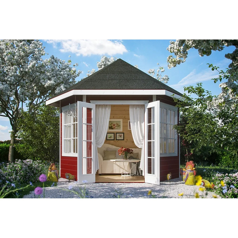 Skan Holz Pavillon Almelo aus nordischer Fichte mit Spitzdach in Rot, B/T: 350 x 303 cm - Bild 2