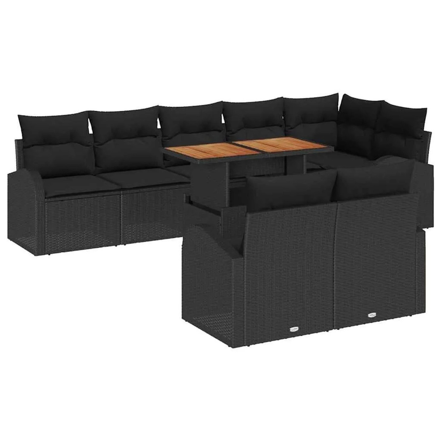 vidaXL Garten-Sofa-Set 9-tlg. in Schwarz mit Kissen und Couchtisch, modernes L-Shape Lounge-Set aus Metall für Garten und Terrasse - Bild 2
