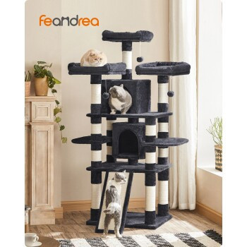 FEANDREA Kratzbaum für Katzen in Grau mit Höhle, integriertem Spielzeug und Sisal-Elementen, Höhe: 170 cm - Bild 7