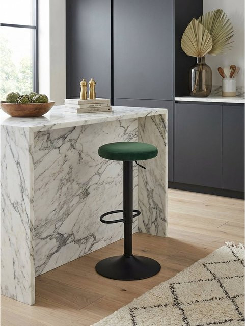 KADIMA DESIGN Barhocker aus Samt und Metall, Grün, Höhenverstellbar, Drehbar, Ohne Lehne, B/T/H: 40 x 40 x 79 cm - Bild 1