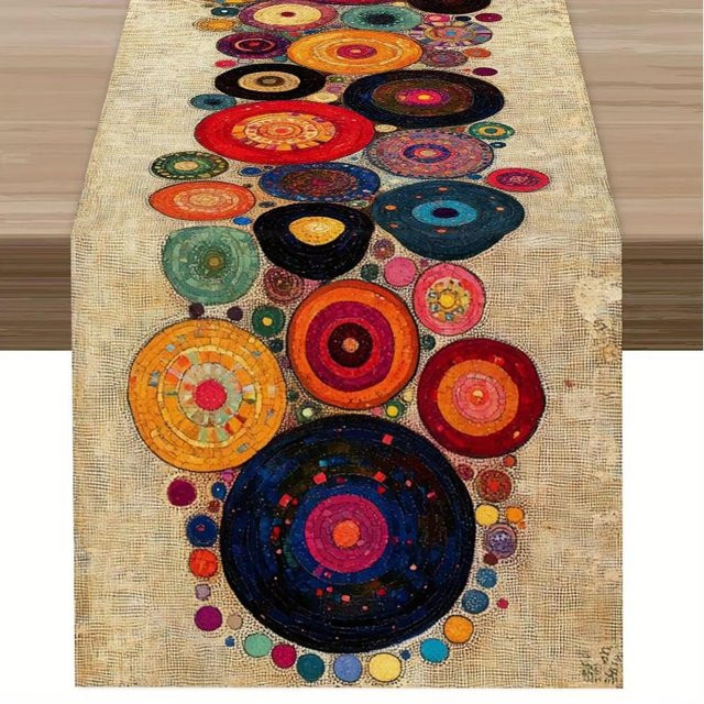 JMG Household Supplies Patchwork-Tischläufer im Bauernhausstil mit geometrischem Rautenmuster, Beige-Braun, Rot und Weiß, B/T/H: 90 x 33 cm - Bild 1
