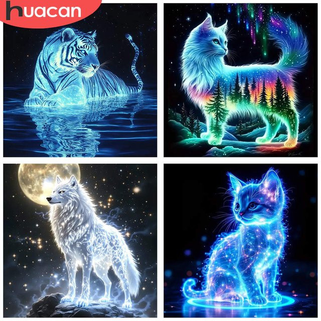 HUACAN 5D Diamant-Malset Leuchtender Tiger im Wasser zum Selbermachen mit Full Round Strass-Steinen - Bild 1