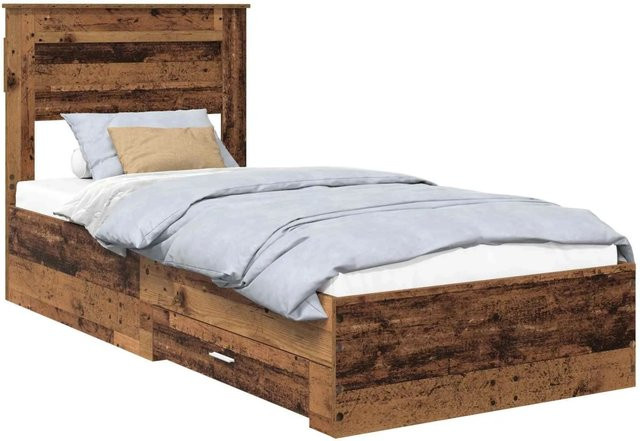 vidaXL Bettrahmen mit Schubladen und Kopfteil aus Holzwerkstoff in Braun, 90 x 200 cm - Bild 1