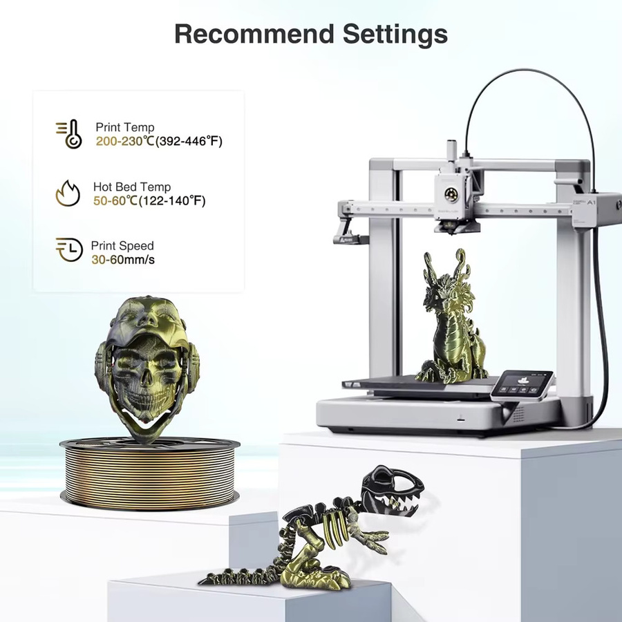 DINGSUN 3D-Drucker-Filament Seide PLA Zweifarbig 1,75mm FDM 4 x 250g - Bild 4