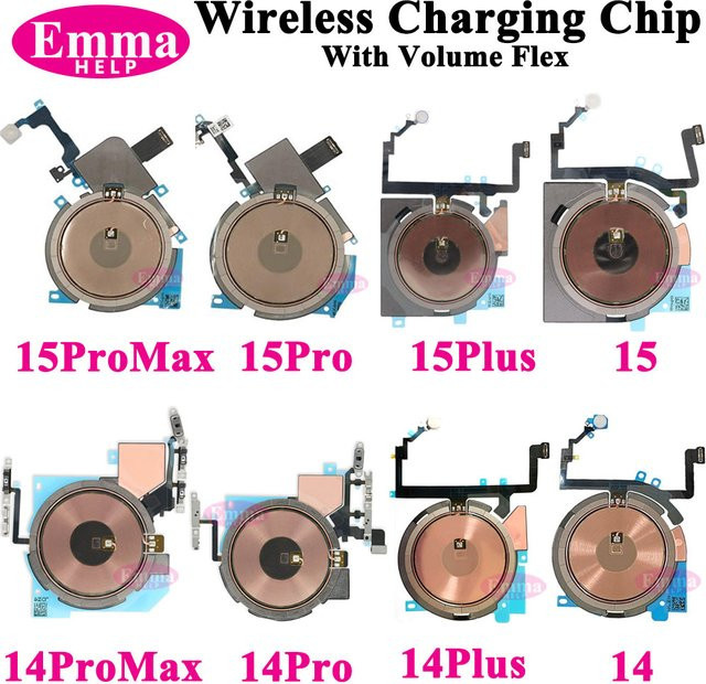 Emmahelp Wireless Charging Coil NFC mit Lautstärke-Strom-Flexkabel für iPhone 14 15 Pro Max 15 14 Plus Ladegerät WPC Panel Aufkleber - Bild 1