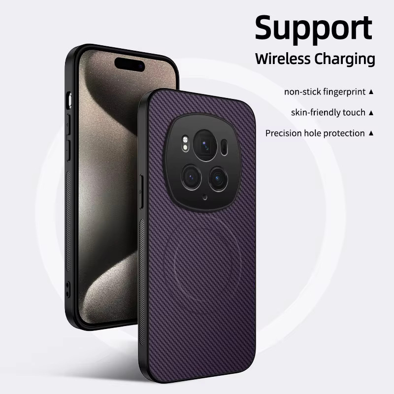 Magsafe Magnetische Handyhülle mit Kohlefaser-Textur für Honor Magic 8 Pro, Magic 6 und Magic 7 Pro Lite in Purple - Bild 6