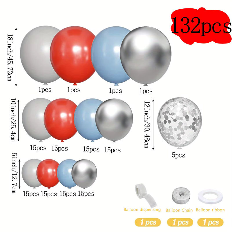 132-teiliges Ballon-Girlandenbogen-Set in Blau, Rot und Silber für deine Party-Dekoration zu Anlässen wie Geburtstag, Hochzeit oder Valentinstag - Bild 3