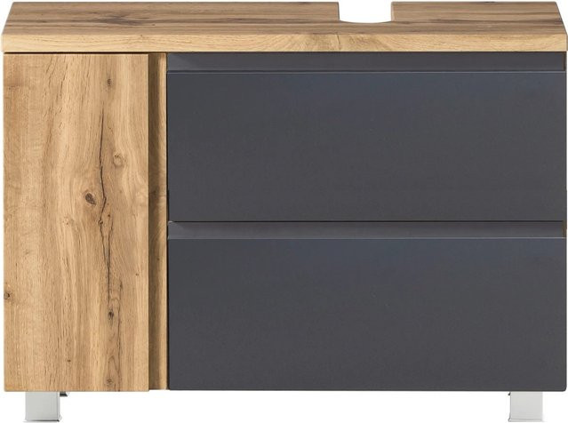 Held Möbel Unterbeckenschrank Ancona in matt Grau-Wotaneiche mit Ausschnitt rechts Breite: 85 cm - Bild 1