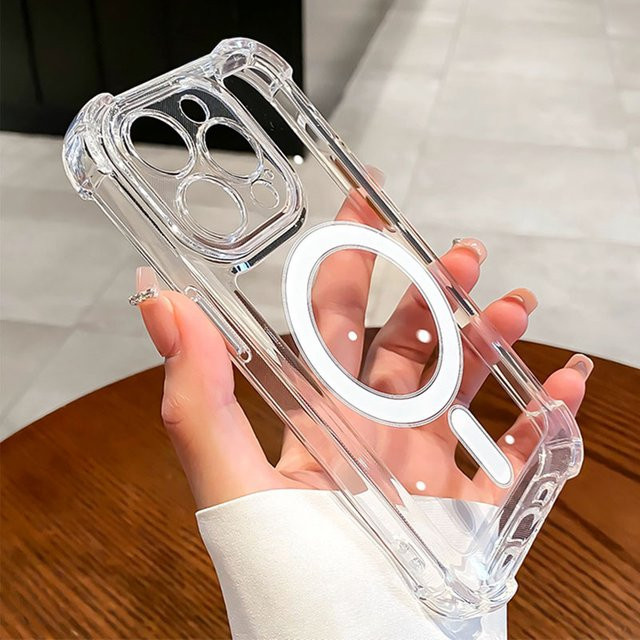 Transparente MagSafe Schutzhülle für iPhone 11 bis 15 Pro Max Plus mit Wireless Charging Funktion und stoßfester Magnetabdeckung - Bild 1