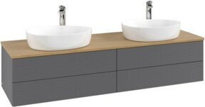 V&B Waschtischunterschrank Antao mit Frontstruktur und Beleuchtung, Eiche Honigbraun lackiert, B: 160 cm, T: 50 cm - Bild 1
