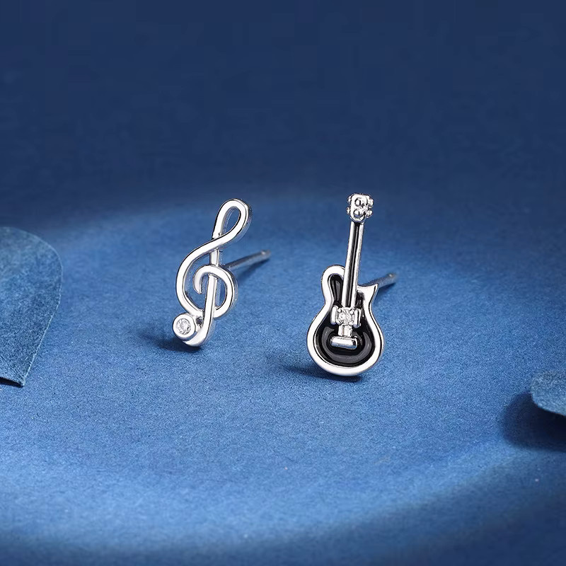 Jitong Ohrringe, 925 Sterling Silber, Asymmetrische Noten, Diamant - Bild 1