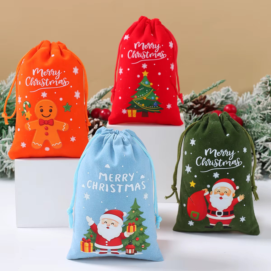PATIMATE 6er Set Leinen-Geschenkbeutel mit Kordelzug in Braun für Weihnachten und Silvester - Bild 2