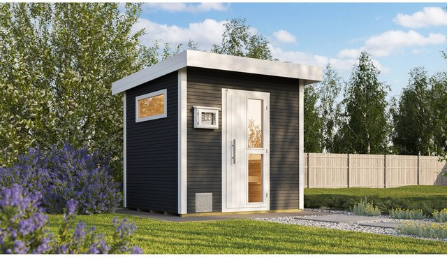 Weka Design-Saunahaus Kuopio aus nordischem Fichtenholz für 4 Personen in Anthrazit Grau mit Technikpaket 2, B/H/T: 263 x 253 x 298 cm - Bild 1