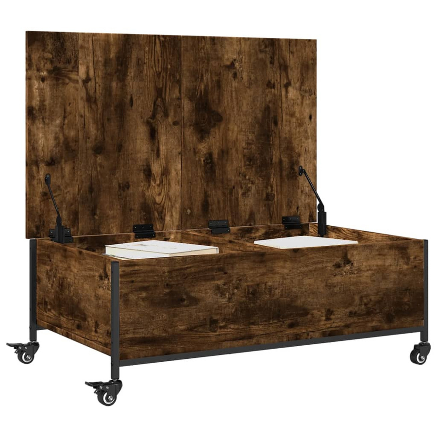 vidaXL Couchtisch aus Holzwerkstoff in Geräucherte Eiche mit Rollen, B/T/H: 91 x 55 x 34 cm - Bild 4