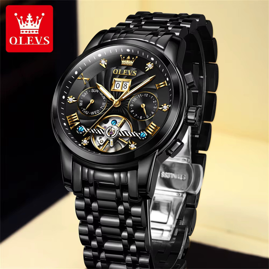 OLEVS Armbanduhr, Automatik, Edelstahl, Schwarz, Herren - Bild 2