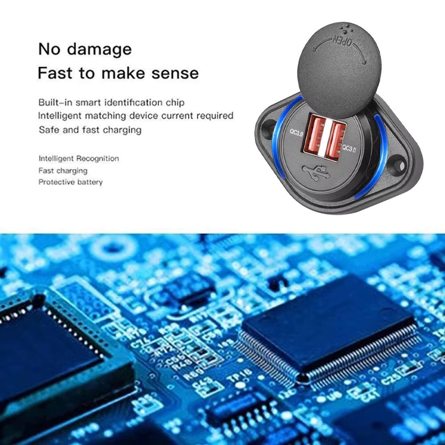 kebidumei Dual-Ports Autoladegerät mit USB-A und Steckdose in Schwarz für Auto, Motorrad, LKW, ATV, Wohnmobil und Boot (12–24 V) - Bild 2