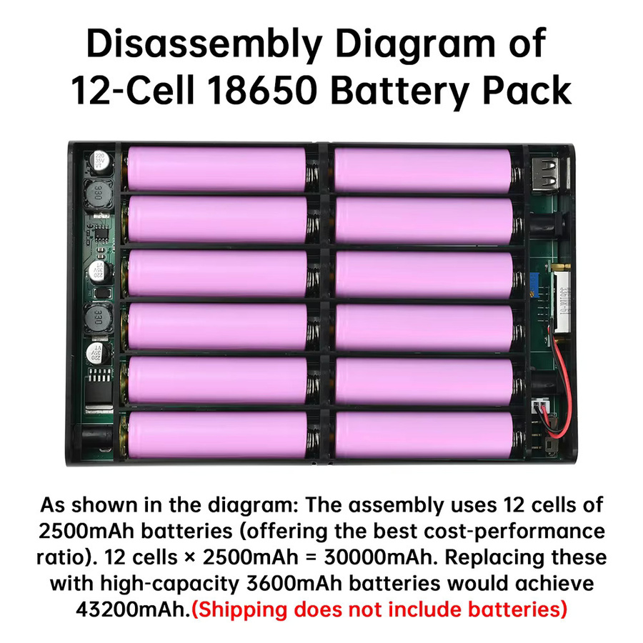 diymore DC USV DIY Powerbank-Kit mit 12x18650 Batterien, 5V 9V 12V Ausgang, Farbe: Weiß - Bild 3