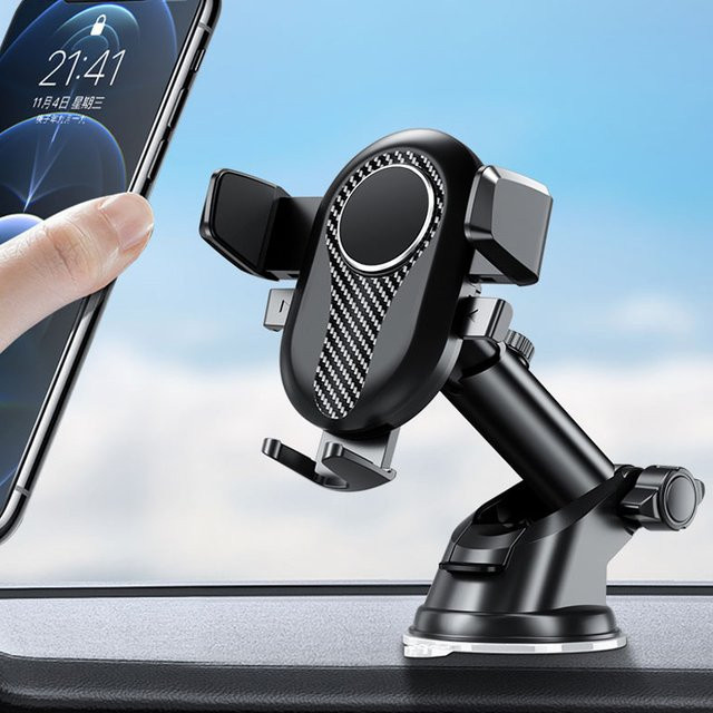 Autotelefonhalter mit Saugnapf und Schwerkraft-Mechanismus für Smartphones in Schwarz - Bild 1