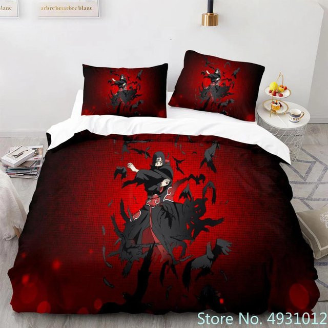 Gu Tao Anime Bettwäsche-Set mit Naruto Uzumaki und Uchiha Itachi Motiv, Rot, B/H: 180 x 220 cm - Bild 1