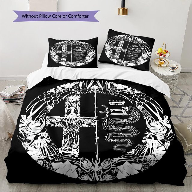 Alpha Romeo Muster Bettwäsche Set aus Polyester in Schwarz, bestehend aus 1 Bettbezug und 2 Kissenbezügen, B/H: 135 x 200 cm - Bild 1