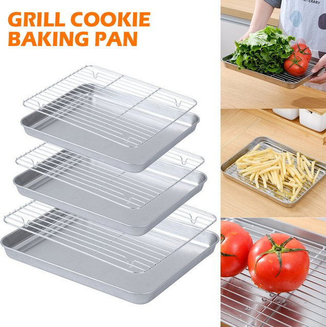 Willstar Edelstahl Backform und Grill Racks Set mit Öl-Ablaufblech in Silber - Bild 1