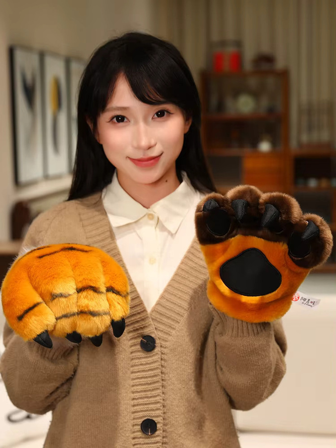 pangcangshu 2D-Tier-Serie Krallen Plüsch Handschuhe, Tiere, Schwarz, Bunt / Mehrfarbig - Bild 5