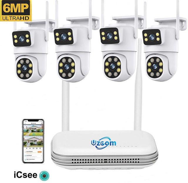 Uzoom 8-Kanal WLAN NVR Kit Heimsicherheits-Videoüberwachungssystem mit 6MP Outdoor IP-Kameras in Weiß - Bild 1
