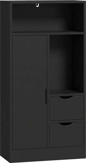 Slim-Badezimmerschrank HOMCOM in Schwarz mit 2 Schubladen und offenen Fächern, B/T/H: 50 x 25 x 100 cm - Bild 1