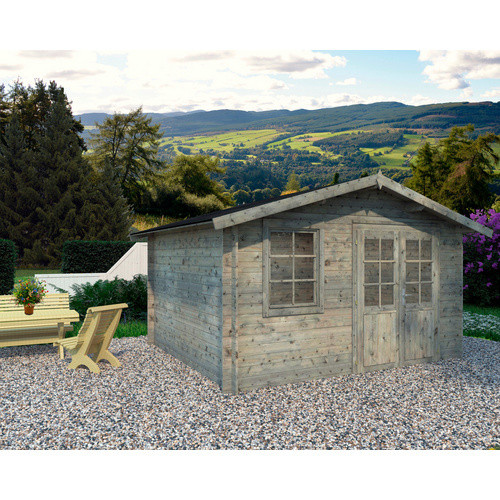 PALMAKO Blockbohlenhaus Klara in Grau mit Fenstern und Giebeldach, B/H/T: 424 x 245 x 300 cm - Bild 2